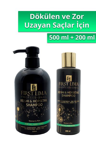 First Lima Professional Reishi & Horsetail Shampoo - 500 ml + 200 ml Fast Growth, Anti-Spill