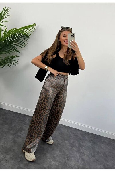 Butik Beyza Shiny Fabric Leopard Pants