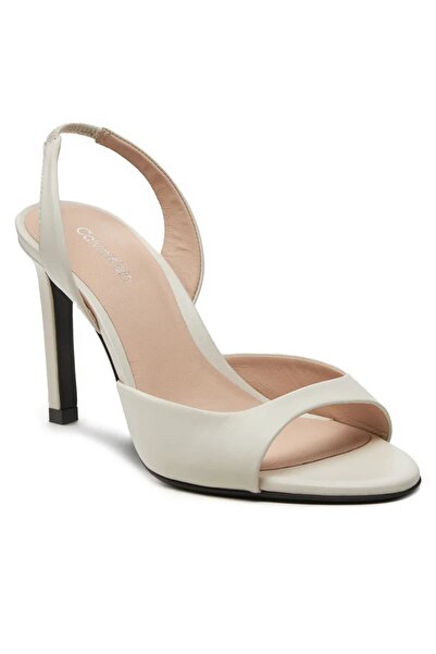 Calvin Klein White High Heel Pointed Toe Leather Casual Women's Shoes - HW0HW02124-YBT