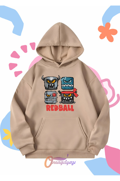 oneagılyazı Çocuk Unisex Red Ball Baskılı Oversize Kapüşönlü Sweatshirt