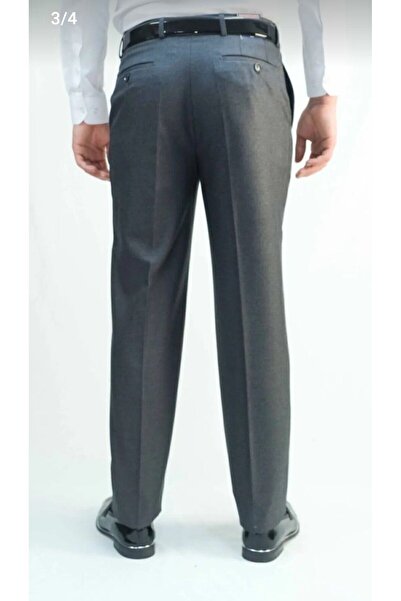 Rewoly Men's Smoke Color Classic Cut Fabric Trousers