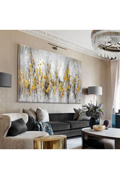 Şehzat Design |GRİ-GOLD KOMBİNİ EN ÇOK SEVİLEN SOYUT TABLOSU VİDEOLU|ÇERÇEVESİZ KANVAS TABLO