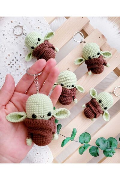 ilmekhobievi Amigurumi Sevimli Baby Yoda Anahtarlık- Organic Oyuncak 8cm (1 A...