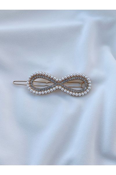 Eylülün Takısı Gold Colored Stone Detailed Women's Pearl Infinity Buckle