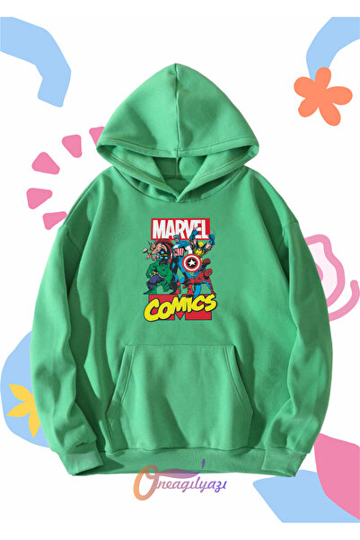 oneagılyazı Çocuk Unisex Marvel Comics Baskılı Oversize Kapüşönlü Sweatshirt