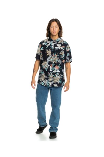 Quiksilver Quicsilver Lemnas Hawaii - Ανδρικό πουκάμισο σκούρο μπλε, Kurzarm Hemd EQYWT04559
