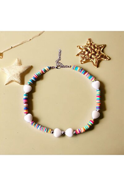 LeylanTakı قلادة فيمو بيضاء للأطفال - تصميم قلب وملون