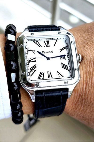 Ferrucci Men's Wristwatch - 2 Years Warranty, Leather Band, Steel Case, 3 ATM Waterproof, Bracelet Gift