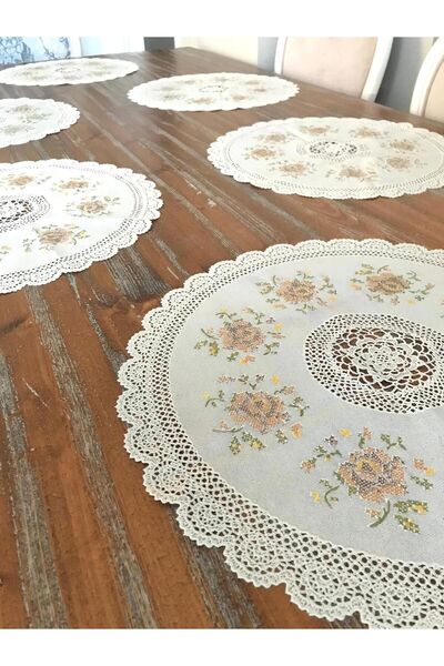 LİMAY 6-Piece American Service - Large Size - Lace Embroidery Looking 1stClas...