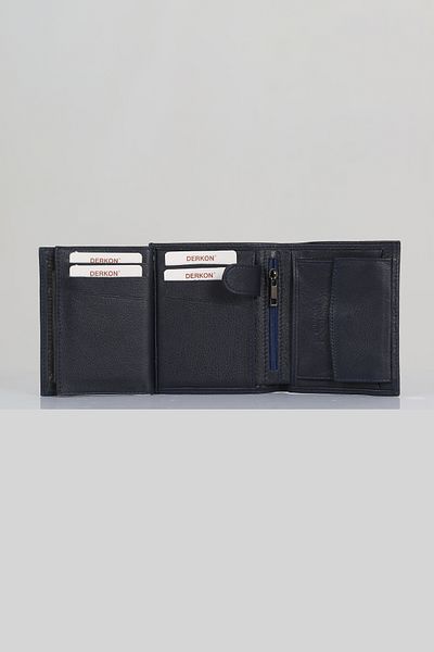 DERKON Navy Blue Men's Wallet - Genuine Leather, with Additional Zipper