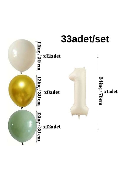 Konsept Sepeti 1 έτους Retro Mold Green Chrome Gold Sea Sand Happy Birthday Banner - Σετ δώρου με μπαλόνι