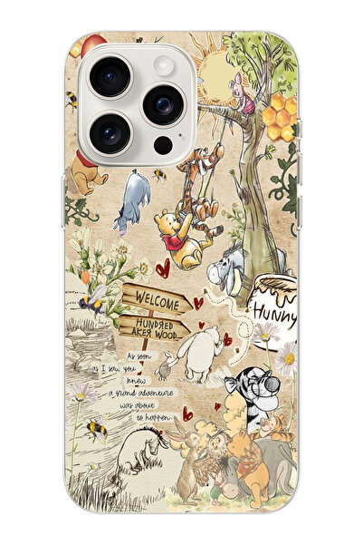 moonset Iphone 13 Pro Max Uyumlu Winnie The Pooh Kolaj Tasarımlı Baskılı Şeff...