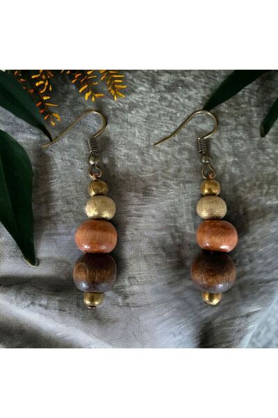 LeylanTakı Kadın Kahve Sallantılı Ahşap Küpe