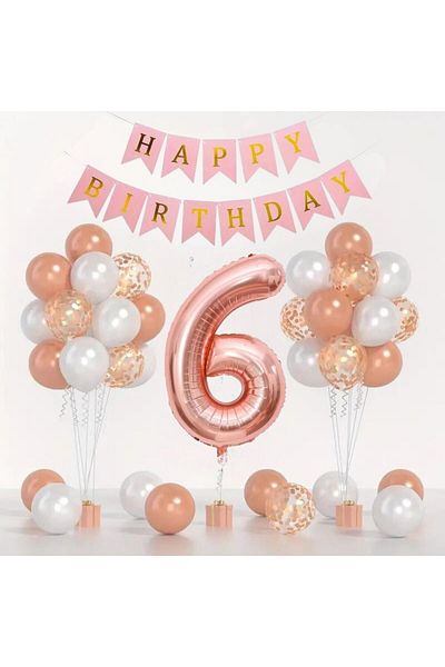 Konsept Sepeti Σετ μπαλόνι Rosegold 6 ετών - Καλά Σταγόνες Μπανέλα Ευτυχισμένου Βαμβακερού (ΜΕ ΔΩΡΟ BALLOON BAND)