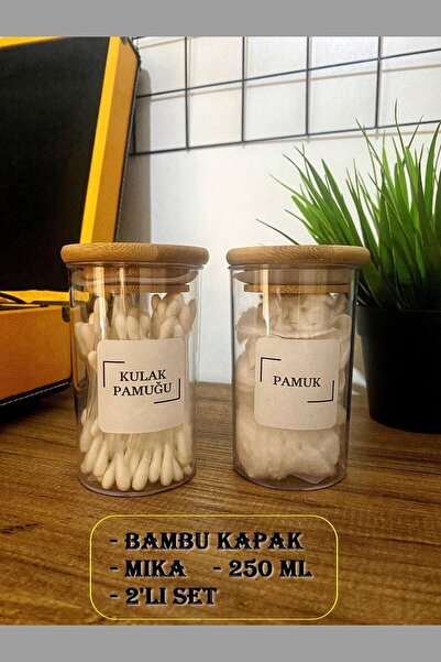 Karçiçeği Home 2'li Bambu Kapaklı Vakumlu Pamukluk Ve Kulak Pamukluğu Kavanoz...
