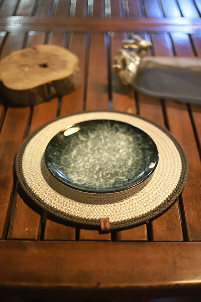 DesDesign Amerikan Servis Supla Sunum Takımı Yeşil Şeritli Krem 6 Adet 33 Cm ...