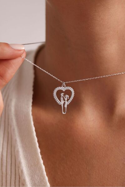 Nereze 925 Ayar Gümüş Rodyum Kaplama Kalpli Sevgili Kolye