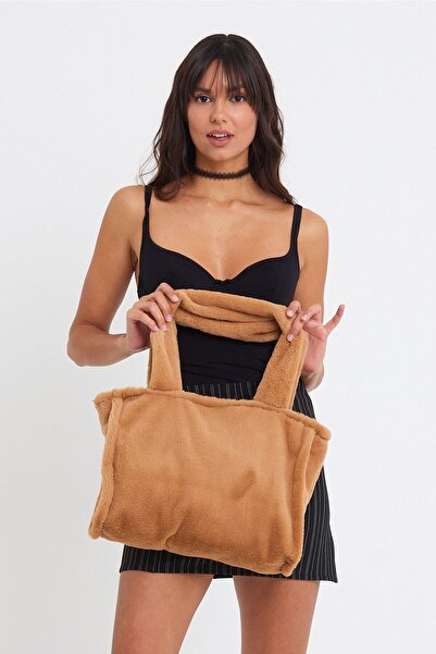 fluffy Geantă de umăr din pluș pentru femei Camel Juicy Tote (40*30)