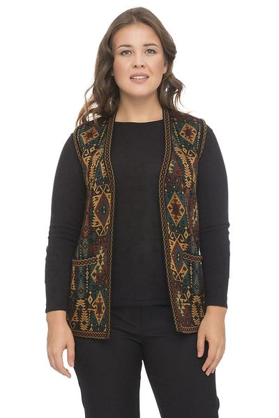 Mutlu City Ethnic Patterned Mother Vest - Classic Knitwear, Kilim Knit 1052