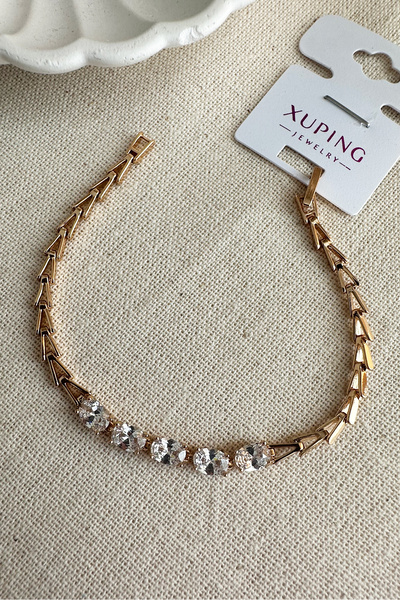 MODA سوار نسائي من Caprea Xuping مقاس 18 سم بخمسة أحجار على شكل حرف V مضاد للتشويه