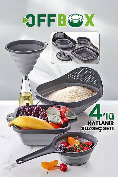 OFFBOX Accordion Kitchen Set 4 Pieces Folding Strainer Set Basin Strainer Funnel Dowry Set 4 Pieces