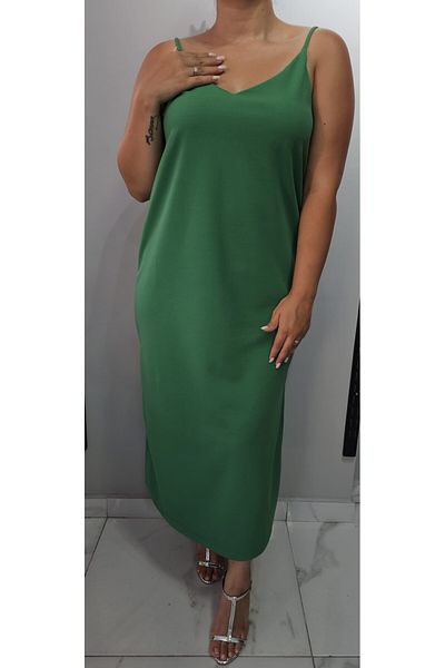 Butik Nilyam Plus Size Midi Women's Dress - V-Neck, Strap and Slit Detail 24136