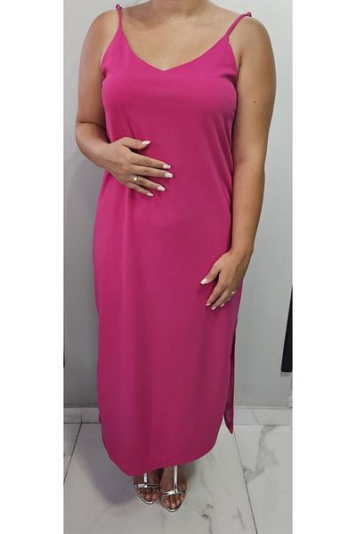 Butik Nilyam Μίντι γυναικείο φόρεμα μεγάλου μεγέθους - λαιμόκοψη V, τιράντες και λεπτομέρεια με σχισμή 24136