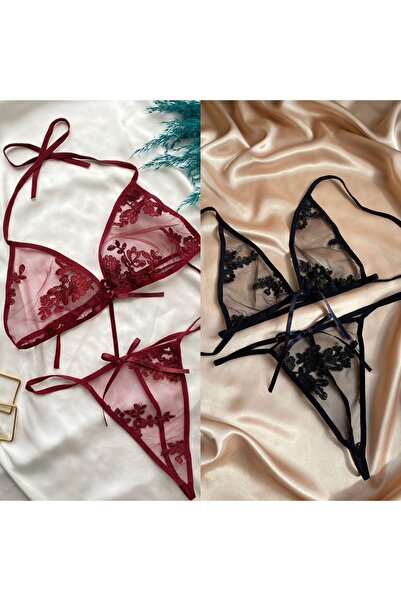 Maly Love Комплект дамско бельо в цвят бордо и черно - 2 части