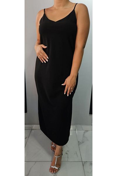 Butik Nilyam Μίντι γυναικείο φόρεμα μεγάλου μεγέθους - λαιμόκοψη V, τιράντες και λεπτομέρεια με σχισμή 24136