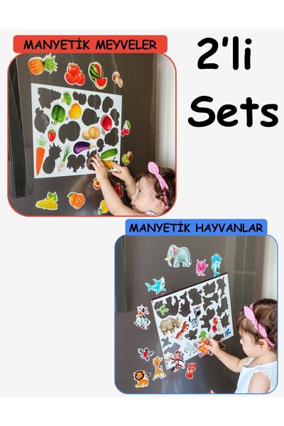 Schmülzer Refrigerator Educational Set of 2 Magnetic Animals / Fruits - Magnetic Bultak Template Educational Toy