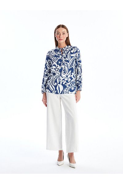 LC Waikiki LCW Damenbluse mit langen Ärmeln, gemustert, zum Binden