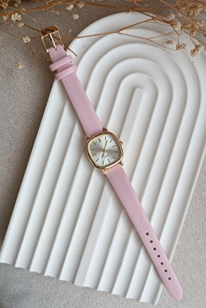LA BOSS Minimal Retro Pink Leather Cord Women's Wristwatch