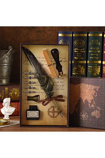 Sarego Divit Inkwell Pen Kit Five Headings Candle Feather Ink Seal Stamped Special Vip Box Professional Set
