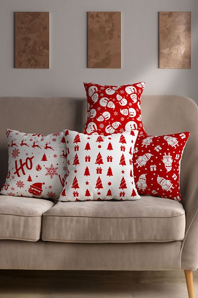Şah Dekor New Year's Themed Santa Claus Figured Red and White Colors 4-Piece Digital Printed Throw Pillow Cover