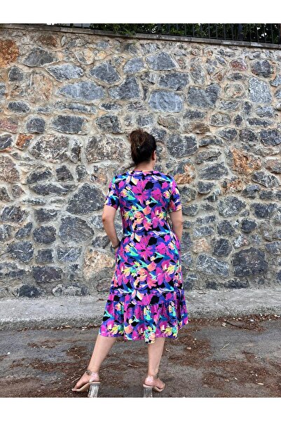 MJORA Φόρεμα με μπλε στάμπα με βολάν και τσέπες