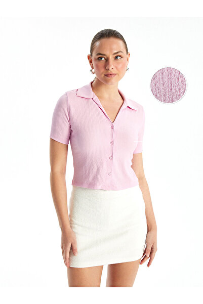 LC Waikiki LCW Damen-Bluse mit Polokragen und kurzen Ärmeln