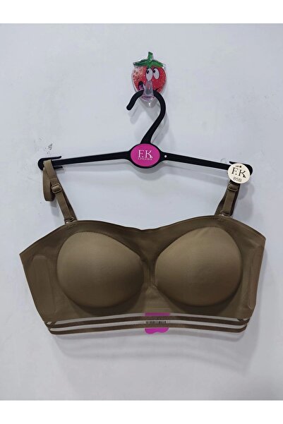 F.K حمالة صدر كاكي مقطوعة بالليزر - بدون حمالات قابلة للإزالة، موديل -1240