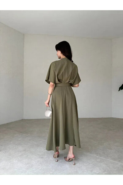 LİBAS Šaty Midi v khaki barvě - pásek s detaily