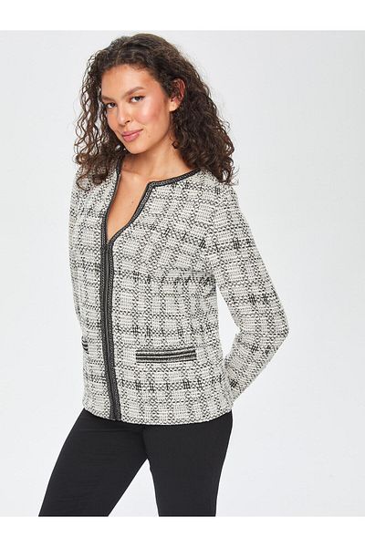 Faik Sönmez Silvery Knitted Jacket with Stripe Detail 69181