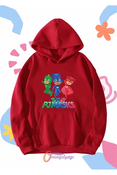 oneagılyazı Children's Unisex Pjmasks Printed Oversize Hooded Sweatshirt