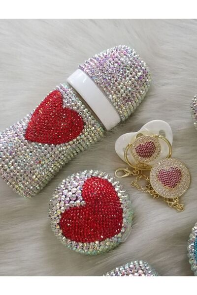 Ebrar Çeyiz Kalp Taş Işlemeli Emzik Ve Biberon Seti