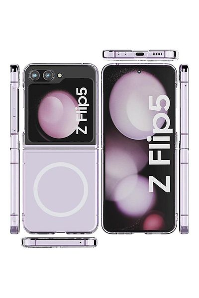 Nezih Case حافظة متوافقة تمامًا مع هاتف سامسونج جالاكسي Z Flip 5 مع حماية مغناطيسية شفافة وكريستالية 360 درجة
