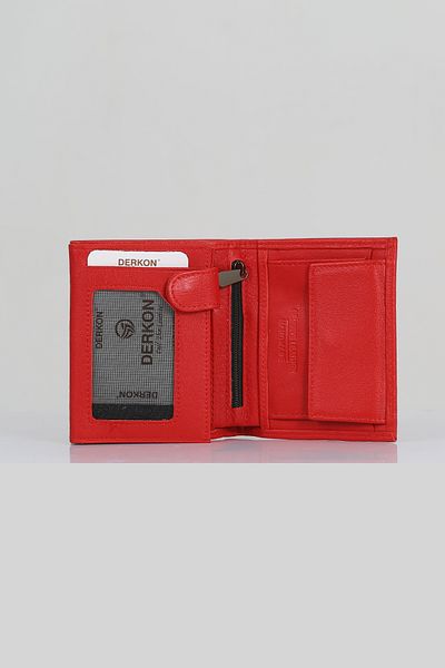 DERKON Red Genuine Leather Wallet with Zipper