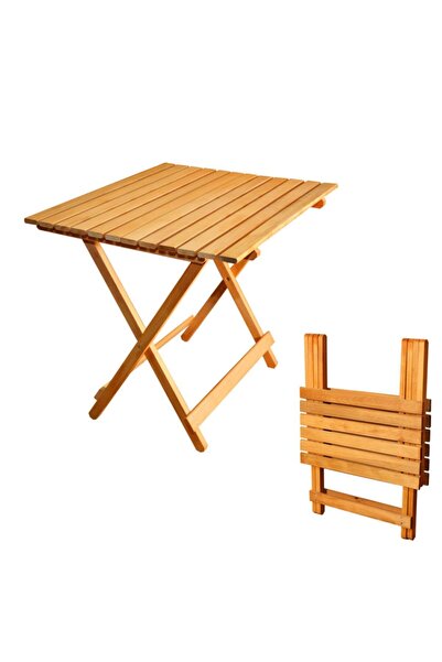 Genel Markalar Bej Katlanır Masa Kamp, Piknik, Balkon Masası 1 Adet 60 Cm X 52 Cm Ahşap