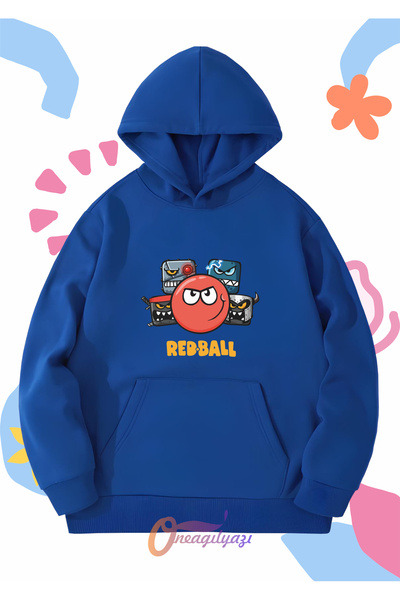 oneagılyazı Çocuk Unisex Red Ball Karakter Baskılı Oversize Kapüşönlü Sweatshirt