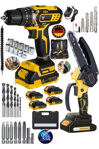 SCHUTZENGER 2'li set 598rV Çift Pala Odun Dal Budama Testeresi Çift Akü Darbe...