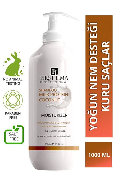 First Lima Professional 1000 ml Salt-Free Dandruff and Coconut Moisturizing Milk Protein Shampoo for Dry Hair