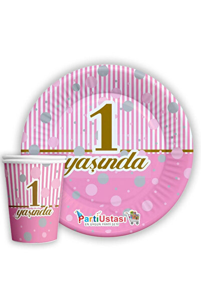 Larenya Σετ για θεματικό πάρτι για 1 έτος - 8 πιάτα από χαρτόνι και 8 ποτήρια