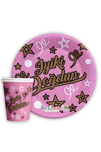 Larenya Happy Birthday Party Set - 8 Paper Plates and 8 Cups