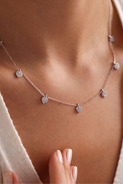 Nereze 925 Ayar Gümüş Rodyum Kaplama Zirkon Taşlı Kalp Kolye